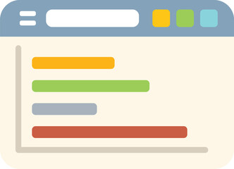 Obraz premium Simple flat illustration of a browser window displaying a website with a search bar and colorful menu