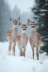 Deers in a Snowy Forest