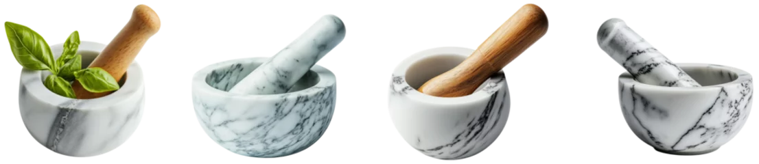 Marble Mortar and Pestle Set for Cooking and Herbs, isolated on transparent background. © MinimalZine
