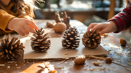 Kids making pinecone crafts, DIY nature projects for children, autumn craft ideas, creative activities, natural , pinecone decorations, family bonding, fun art, eco-friendly crafts