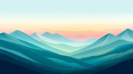 Serene mountain landscape with soft pastel colors.