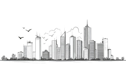 Minimalist City Skyline Line Drawing for Urban and Architectural Design