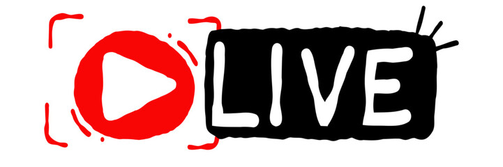 Red and black Live button, streaming, broadcasting, online stream button, icon,social media, transparent background