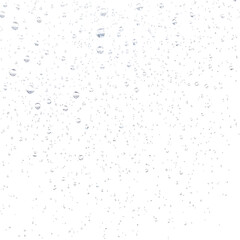 Scattered water droplets with gradient lighting effect, isolated on transparent background, Generative AI
