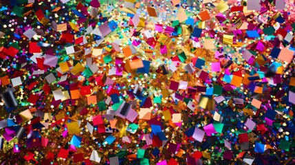 A colorful explosion of confetti is scattered across the image