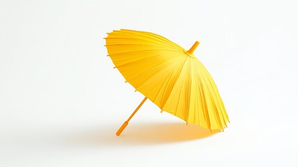 A yellow cocktail umbrella stands alone against a pure white background. Its vibrant hue and cheerful design add a touch of whimsy to the otherwise stark surroundings