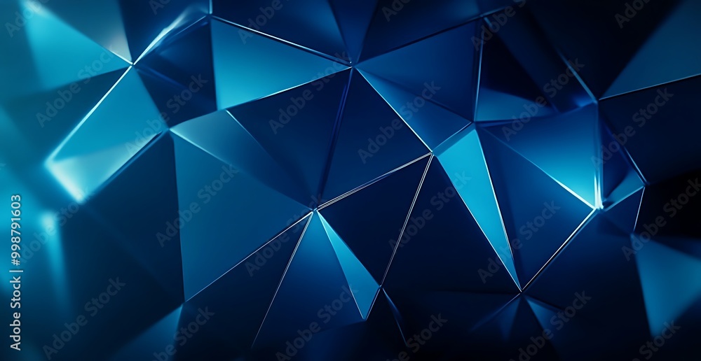 Wall mural blue geometric structures give a glowing luminescent effect against a dark backdrop, ideal for high-