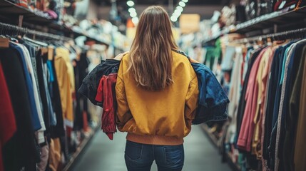 Obraz premium woman working Carrying clothes and walking around clothing store
