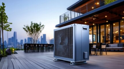 Naklejka premium Modern Air Conditioner on a Stylish Outdoor Deck