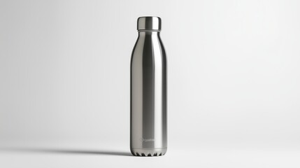 Elegant Stainless Steel Water Bottle with Brushed Finish and Contoured Design Against Light Background