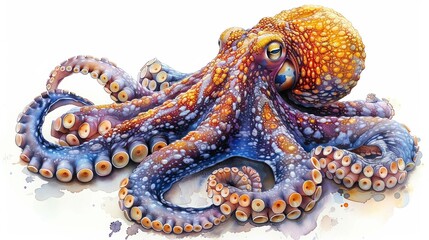 A vibrant, colorful octopus with intricate patterns and textures, showcasing its unique beauty in a dynamic pose.