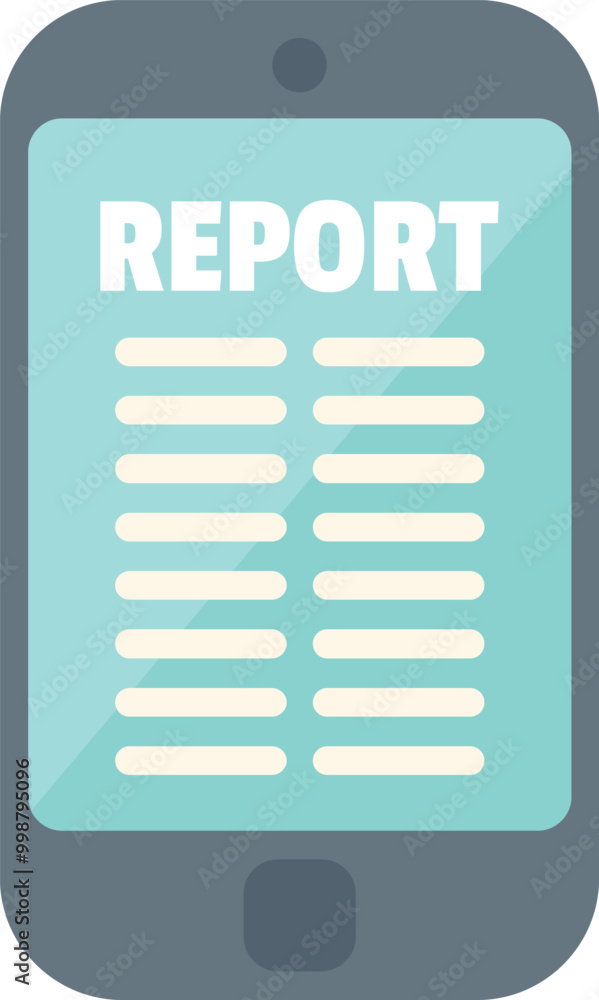 Poster smartphone showing a report on its screen in flat design style