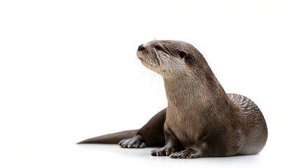 giant river otter - Pteronura brasiliensis - is a South American carnivorous mammal. It is the longest member of the weasel family. Isolated on white background with copy space