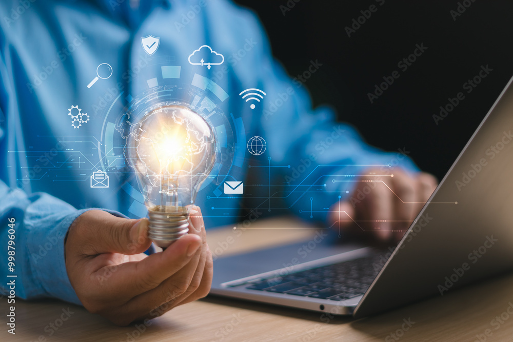 Poster concept of global internet connection,application technology.digital link technology big data, man h