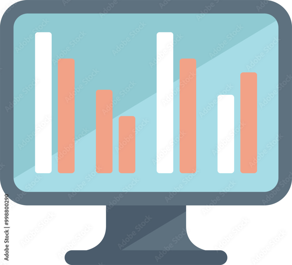 Poster this vector illustration shows a computer monitor displaying a bar chart, representing data analysis