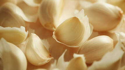 Close-up of fresh garlic cloves scattered 