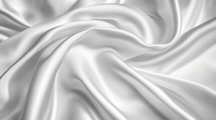 Delicate white silk fabric with elegant ripples and folds, showcasing its luxurious texture. 