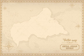 Map of Central African Republic in the old style, brown graphics in retro fantasy style