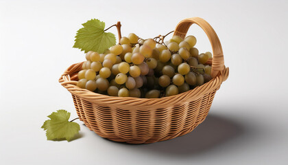 Fresh red grapes in a wicker basket on a white background. Still life image of a healthy and...