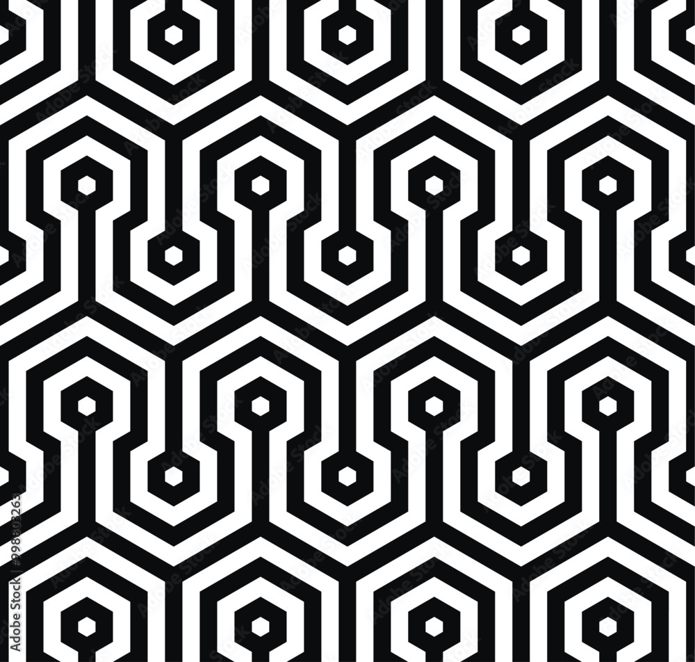 Poster Seamless Geometric pattern design. Hexagon shapes Repeating patterns of Artistic lines vector.