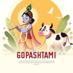 Happy Gopashtami and Gopal Ashtami Celebration Festival social media post banner template