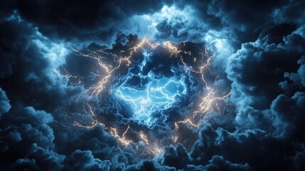 Fototapeta premium A swirling vortex of lightning bolts illuminates a dark sky.