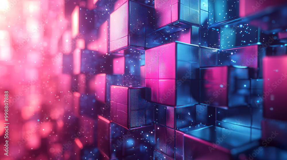 Aufkleber a smooth arrangement of 3d cubes hovering in a gradient of blue and purple,