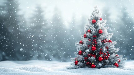 Obraz premium Beautiful decorated Christmas tree in snowy winter landscape