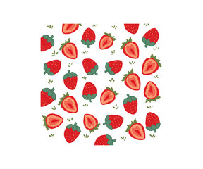 Basic RGBStrawberry plant Fruits. strawberries, red fruits and green leaves - vector botanical illustration. Strawberry Fruits seamless pattern.