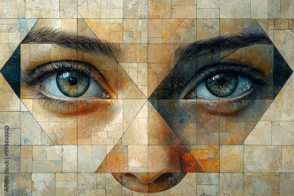 Aufkleber interlocking circles and triangles arranged in a multi-layered pattern,