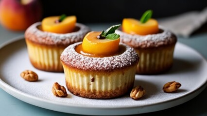  Deliciously sweet peach cupcakes with a sprinkle of walnuts