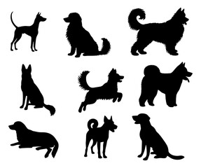 vector illustration. Set of printable dog sticker silhouettes.	
