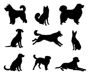 vector illustration. Set of printable dog sticker silhouettes.	
