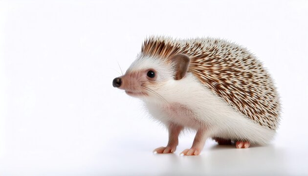 hedgehog - a spiny mammal recognized by their spines, which are hollow hairs made stiff with keratin but are not poisonous or barbed. Isolated on white background with copy space