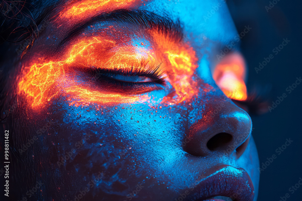 Aufkleber a multi-layered pattern of holographic elements creating a surreal face,