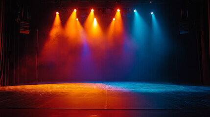 Scena teatralna oświetlona przez skupiony reflektor, który oświetla miejsce występu dla artystów operowych.