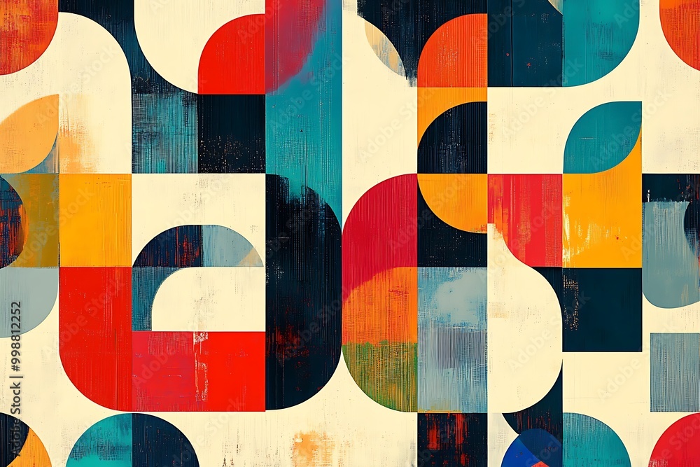 Poster retro modern art with colorful geometric patterns, generative ai