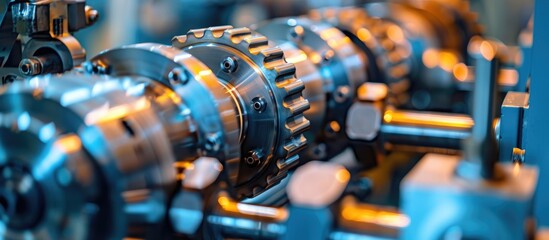 Naklejka premium Hydraulic Mechanism On Modern Machine Industrial Detail Piston In Machinery Technology
