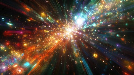 Naklejka premium Abstract background with colorful streaks of light and glowing particles.