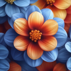 Obraz premium Vibrant close-up of a delicate blue and orange flower petal pattern 