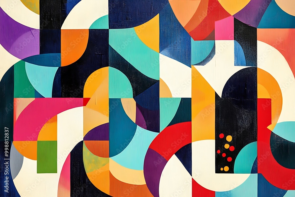 Poster retro modern art with colorful geometric patterns, generative ai