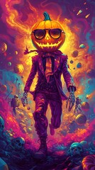 Halloween party concept with pumpkin character