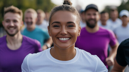 Group organizing a charity run to raise funds for a good cause, participants enthusiastic and united, acts of kindness, community service, charity event, teamwork