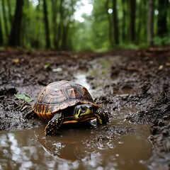 Fototapeta premium The eastern box turtle faces threats, making it a vulnerable species