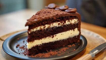 Delicious chocolate & Vanilla cake with Fruit.