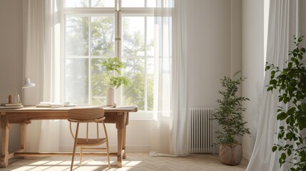 Minimalist Home Office Interior Design with Wooden Desk and Natural Light