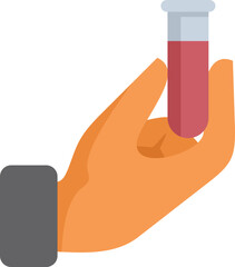 Scientist hand holding a test tube with blood sample icon in flat style
