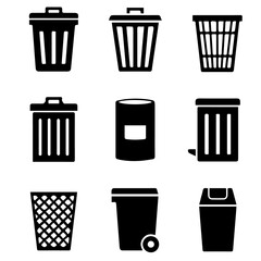 Container trash black bin isolated on white background