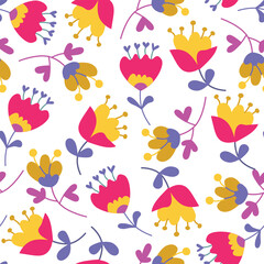 Childens floral pattern. Cute pattern in doodle style with colorful flowers