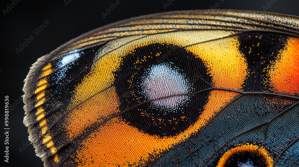 Aufkleber Extreme close-up of a butterfly wing showing intricate patterns and vibrant colors in macro detail